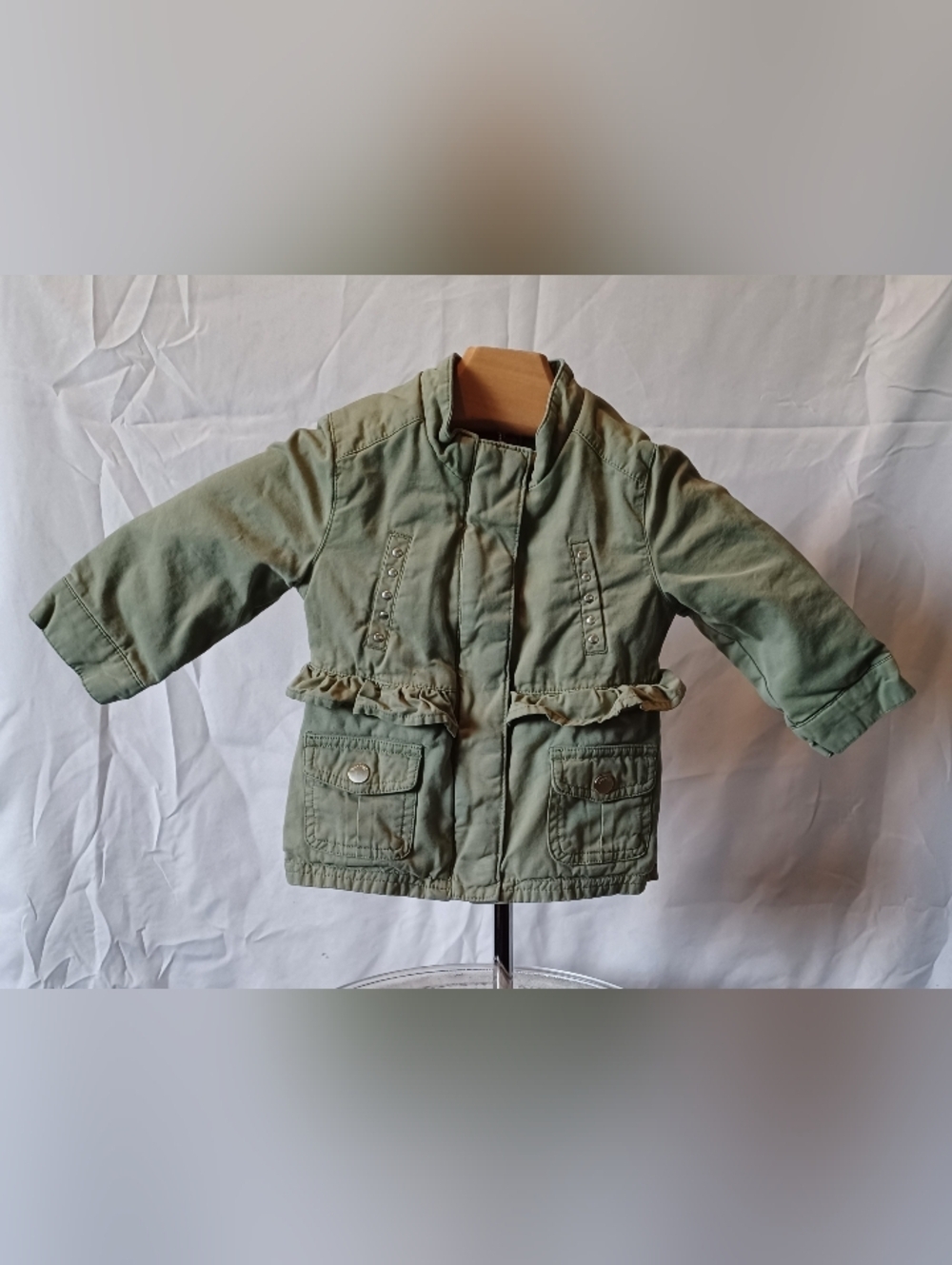 Mayoral Girl Olive Green Ruffle-Pocket Light Weight Jean Jacket